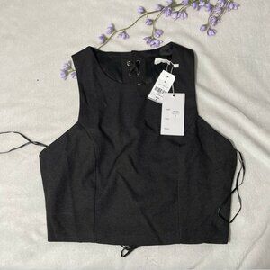 NWT $108 LF x Faith in Love Lace Up Back High Neck Crop Top Black [ SZ 8 ] #3912